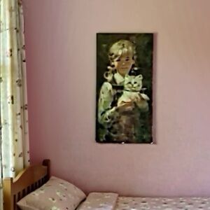 Unframed Girl & Cat “Sweet Friends” Winde Fine Prints By Tomaso #461, 12”x 24”